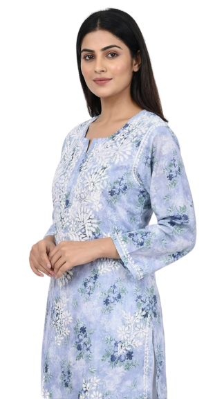 Mul Cotton Printed Chikankari Kurti Multi Color