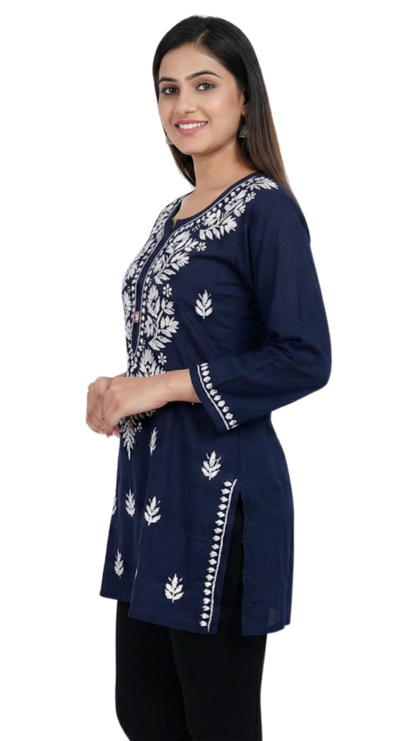 Navy Blue Lucknowi Chikankari Cotton Kurti for Women Navy Blue Lucknowi Chikankari Cotton Kurti for Women