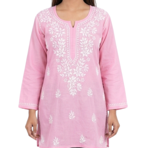 Pink Lucknowi Chikankari Rayon Kurti for Women