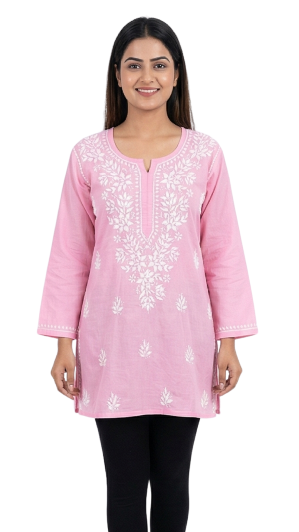 Pink Lucknowi Chikankari Rayon Kurti for Women Pink Lucknowi Chikankari Rayon Kurti for Women