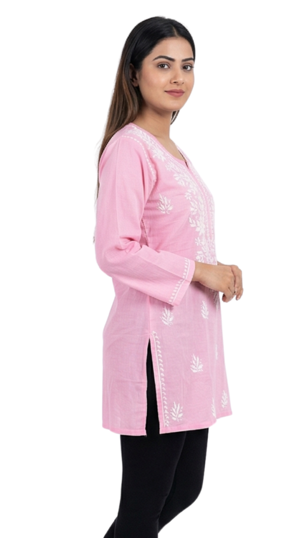 Pink Lucknowi Chikankari Rayon Kurti for Women Pink Lucknowi Chikankari Rayon Kurti for Women