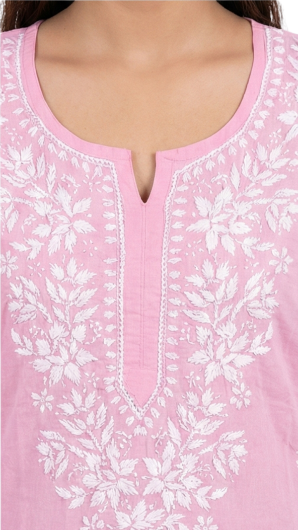 Pink Lucknowi Chikankari Rayon Kurti for Women Pink Lucknowi Chikankari Rayon Kurti for Women