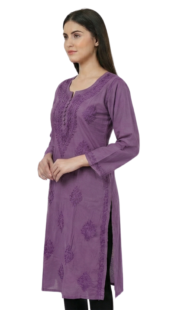 Buy Lavender Lucknowi Chikankari Cotton Kurti for Women Buy Lavender Lucknowi Chikankari Cotton Kurti for Women