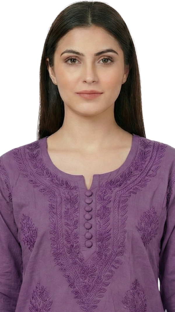 Buy Lavender Lucknowi Chikankari Cotton Kurti for Women Buy Lavender Lucknowi Chikankari Cotton Kurti for Women