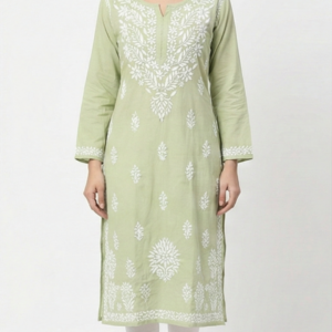 Buy Pista Lucknowi Chikankari Cotton Kurti for Women
