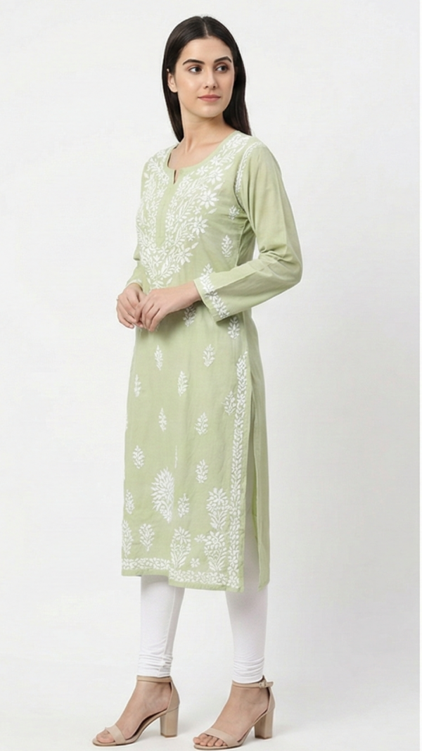 Buy Pista Lucknowi Chikankari Cotton Kurti for Women