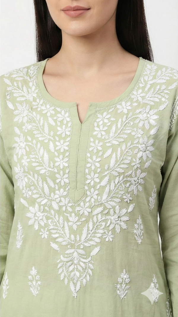 Buy Pista Lucknowi Chikankari Cotton Kurti for Women