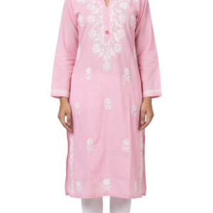 Buy Baby Pink Lucknowi Chikankari Cotton Kurti for Women