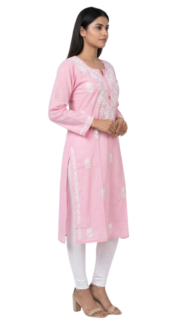Buy Baby Pink Lucknowi Chikankari Cotton Kurti for Women