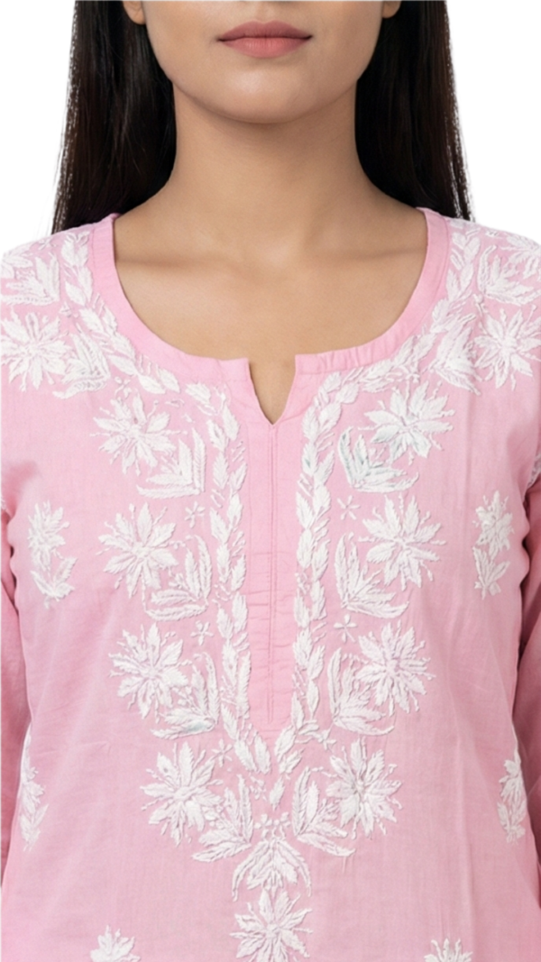 Buy Baby Pink Lucknowi Chikankari Cotton Kurti for Women