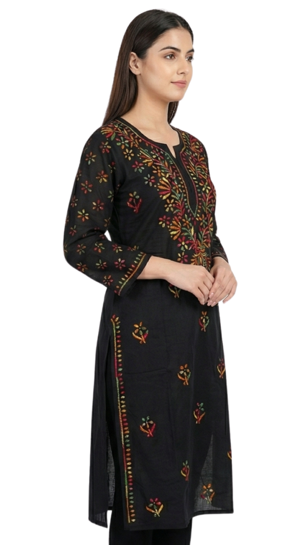 Buy Black Lucknowi Chikankari Cotton Kurti for Women