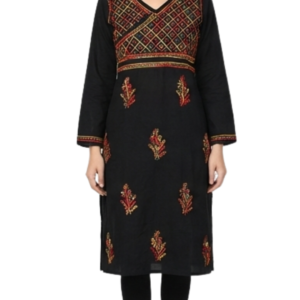 Buy Black Lucknowi Chikankari Cotton Kurti for Women