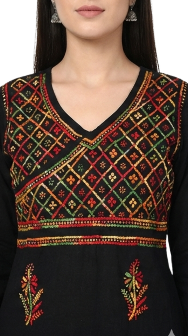 Buy Black Lucknowi Chikankari Cotton Kurti for Women Buy Black Lucknowi Chikankari Cotton Kurti for Women